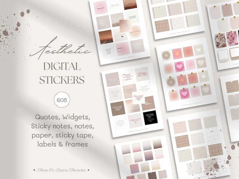 Aesthetic Digital Stickers | Planner, Journal, GoodNotes (PNG) image 1