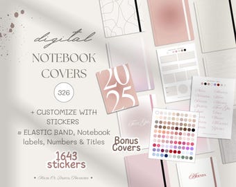 Digital Notebook Covers Bundle, Planner Stickers (PNG Files)