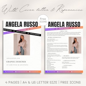 Modelo de currículo profissional de designer gráfico Currículo de designer de moda Currículo de designer criativo com carta de apresentação e referências Currículo Canva