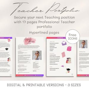 Pink Watercolor Teacher Portfolio Template: Canva Resume & Cover Letter (Digital | Printable)