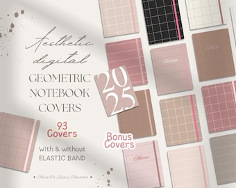 Geometric Notebook Covers Bundle, Neutral Planner (PNG Digital Download)