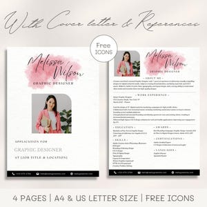 Modelo de currículo profissional de designer gráfico Currículo moderno em tela com carta de apresentação e referências CV com foto Candidatura a emprego CV criativo