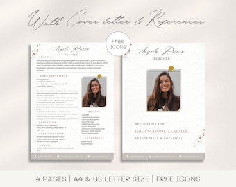 Teacher Resume Template: Modern CV with Cover Letter (Canva Editable)