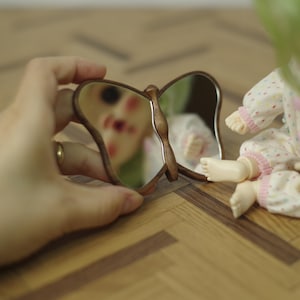 1:6 Scale Handcrafted Butterfly Shaped Walnut Mirror – Miniature Furniture for Dolls