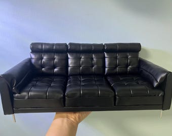 Handmade 1:6 Scale Miniature Sofa - Faux Leather Dollhouse Couch