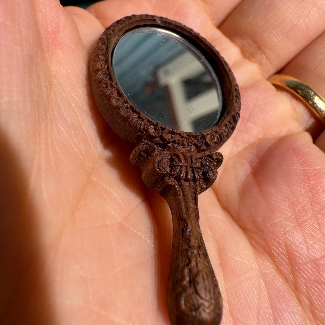 Mini Model Mirror 1:6 Scale Hand-carved Handheld Mirror - Dollhouse Miniature Accessory ...