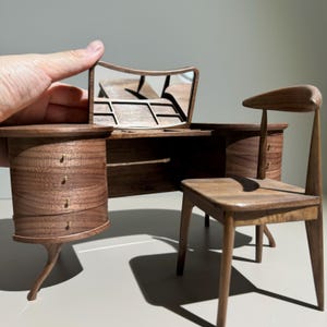 Handcrafted 1:6 Scale Walnut Vanity – Miniature Furniture for Dollhouses
