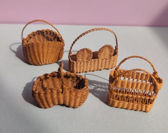 人形用ハンドメイドミニチュアハンドバスケット - ワイヤー＆ペーパーラタンシリーズ