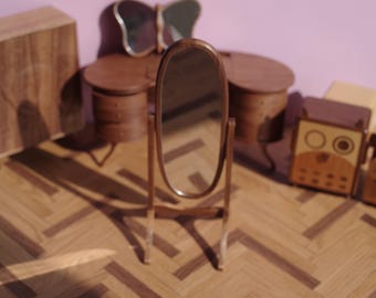 1/6 Scale Dollhouse Mirror: Walnut Wood Full Length Dressing Mirror