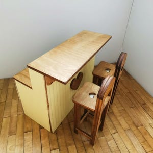 Miniature Bar Table & Stools DIY Kit – 1/6 、 1/12 Scale Dollhouse Furniture – Unpainted Wood Kit for BJD, OB11, Blythe