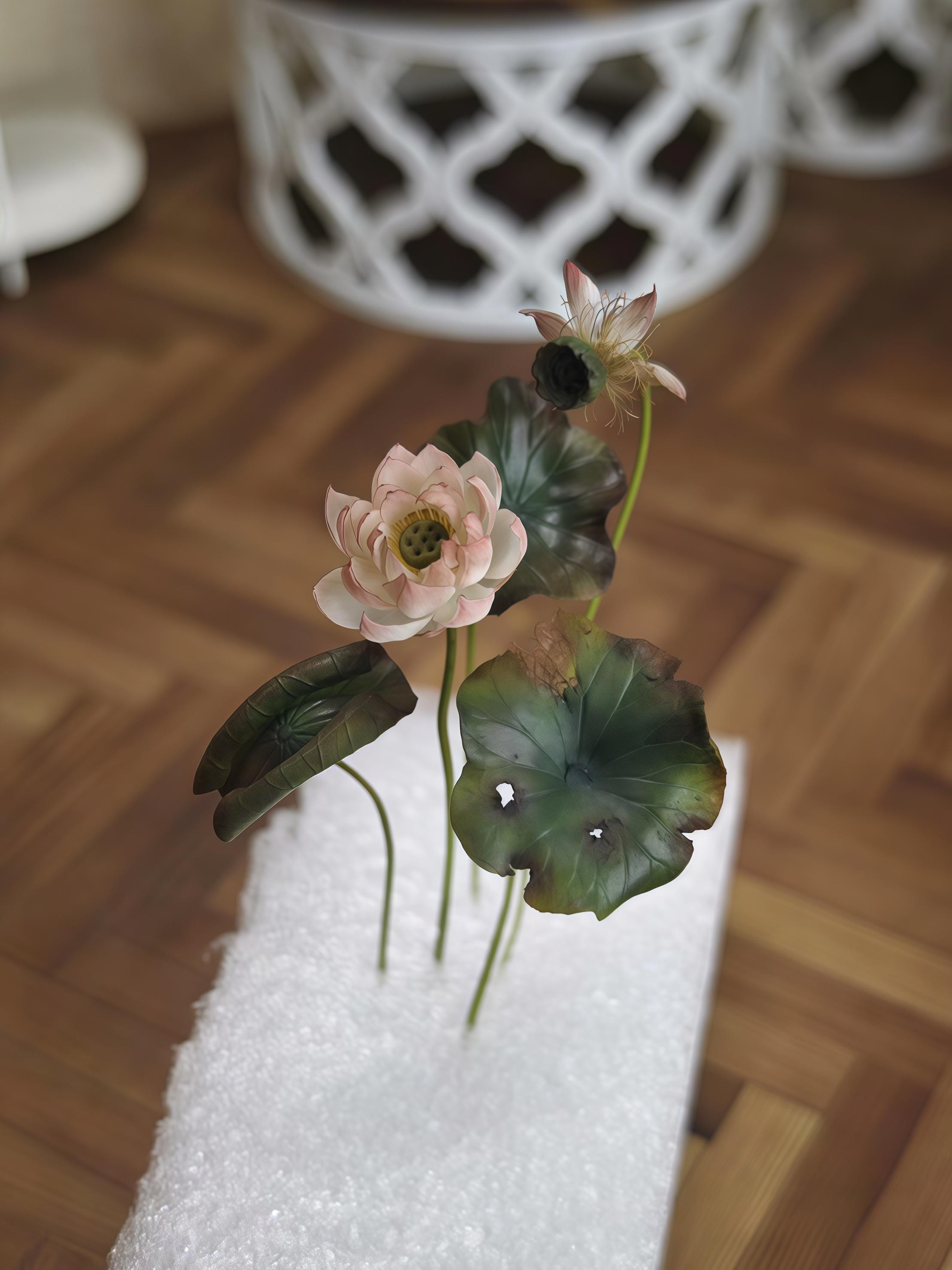 Highly Detailed Miniature Lotus - Handmade Dollhouse Flower & Botanical Decor Clay Cutter