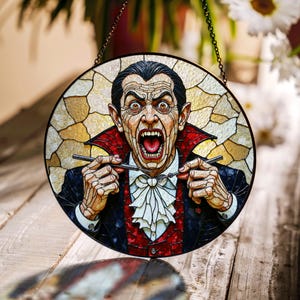 Suncatcher stained glass vampire design Halloween gift for horror fan