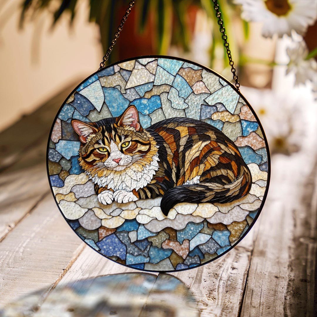 Stained Glass Cat Suncatcher Window Hanging Gift for Cat Lovers - Etsy