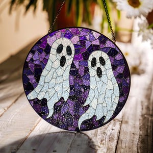 Ghosts Stained Glass Suncatcher Purple Ghost Window Hanging Art Gift for Halloween