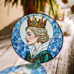 Queen Stained Glass Suncatcher Handmade Window Decor Gift for Mom Wife Friend