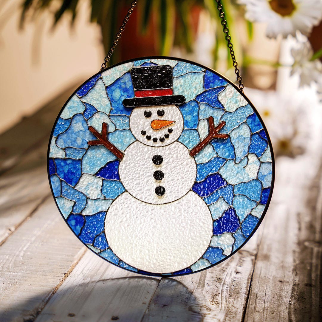 Snowman Stained Glass Suncatcher Christmas Winter Gift Decoration for ...