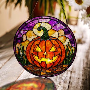 Halloween pumpkin stained glass suncatcher spooky fall decor gift for mom or Halloween party hostess