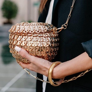 Gold Circle Evening Bag: Metal Disc Crossbody Purse