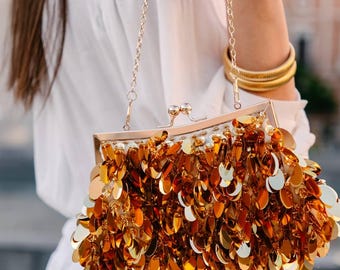 Borsa scintillante con paillettes dorate: pochette da sera con
