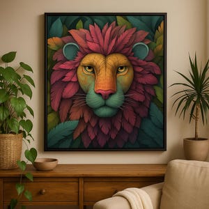 Leo Art | Znak zodiaku | kapryśna sztuka ścienna | surrealistyczna sztuka fantasy | żywa, marzycielska ilustracja | Sztuka AI | wystrój astrologiczny | Sztuka do druku