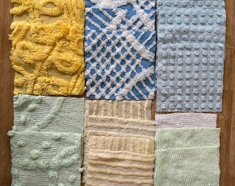 Vintage Chenille various styles  19  6" squares yellow green blue white