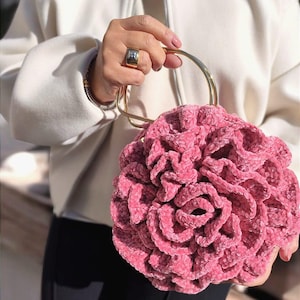 Rosa handgemachte häkeln Handtasche, stilvolle und bunte rose geformte Handtasche, handgemachte Blume Handtasche, Luxus-Umhängetasche, häkeln Blume Handtasche