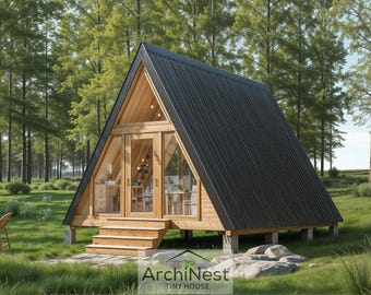 16x20 A-Frame Tiny House Plan: Scandinavian Cabin Design (350 sq ft PDF Blueprint)