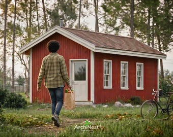 Cottage Tiny House Plan: 1 Bedroom Cabin Design (336 sq ft) 12x28  (PDF Download)