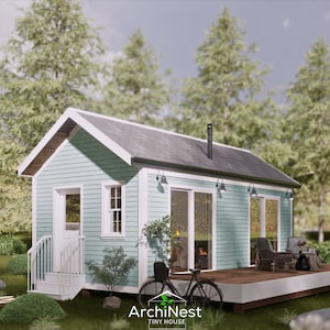 12x24 Kleines Haus Plan mit Loft - 1 Schlafzimmer Rustikal Tiny Home Design | 28 m² PDF Download