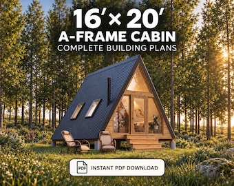 16x20 A-Frame Tiny House Plan: Scandinavian Cabin Design (350 sq ft ),  (PDF Download)