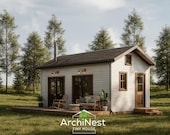 12' x 24' Modern Tiny House Plan : Sleeping Loft, Technical Room  (PDF Download)