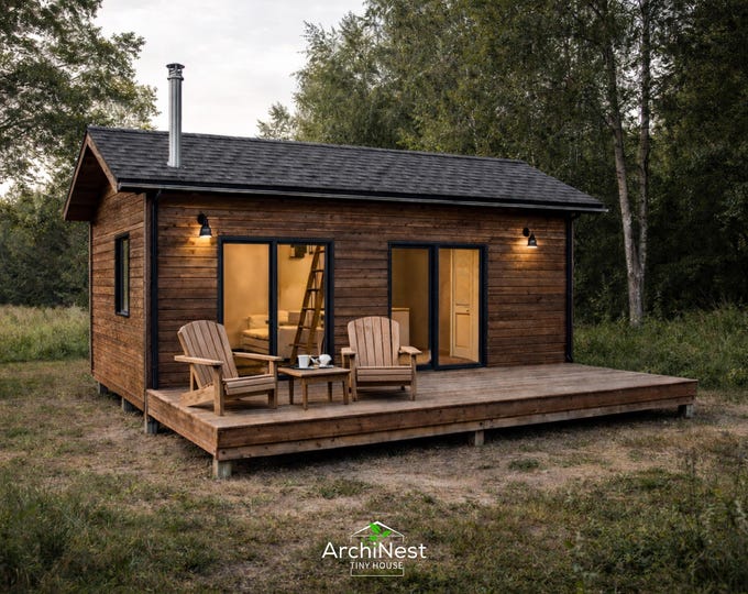 View of 12x16 Off-grid Cabin Plans With Loft: DIY Tiny House Blueprint (PDF ...