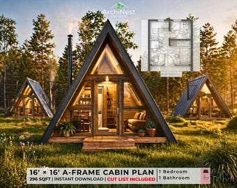 16'x16' Tiny A-Frame Cabin Plan: Modern Loft Blueprint (PDF Download)
