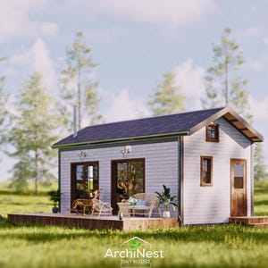 12x24 Modern Tiny House Plan with Sleeping Loft + Technical Room | Minimalist Small House 288 SF Blueprint PDF