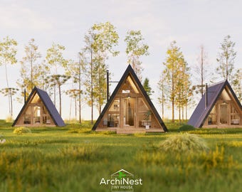16x16 A-Frame Cabin Plan with Deck – Small Lofted Retreat Design | 1 Bedroom |  296 sq ft PDF Download
