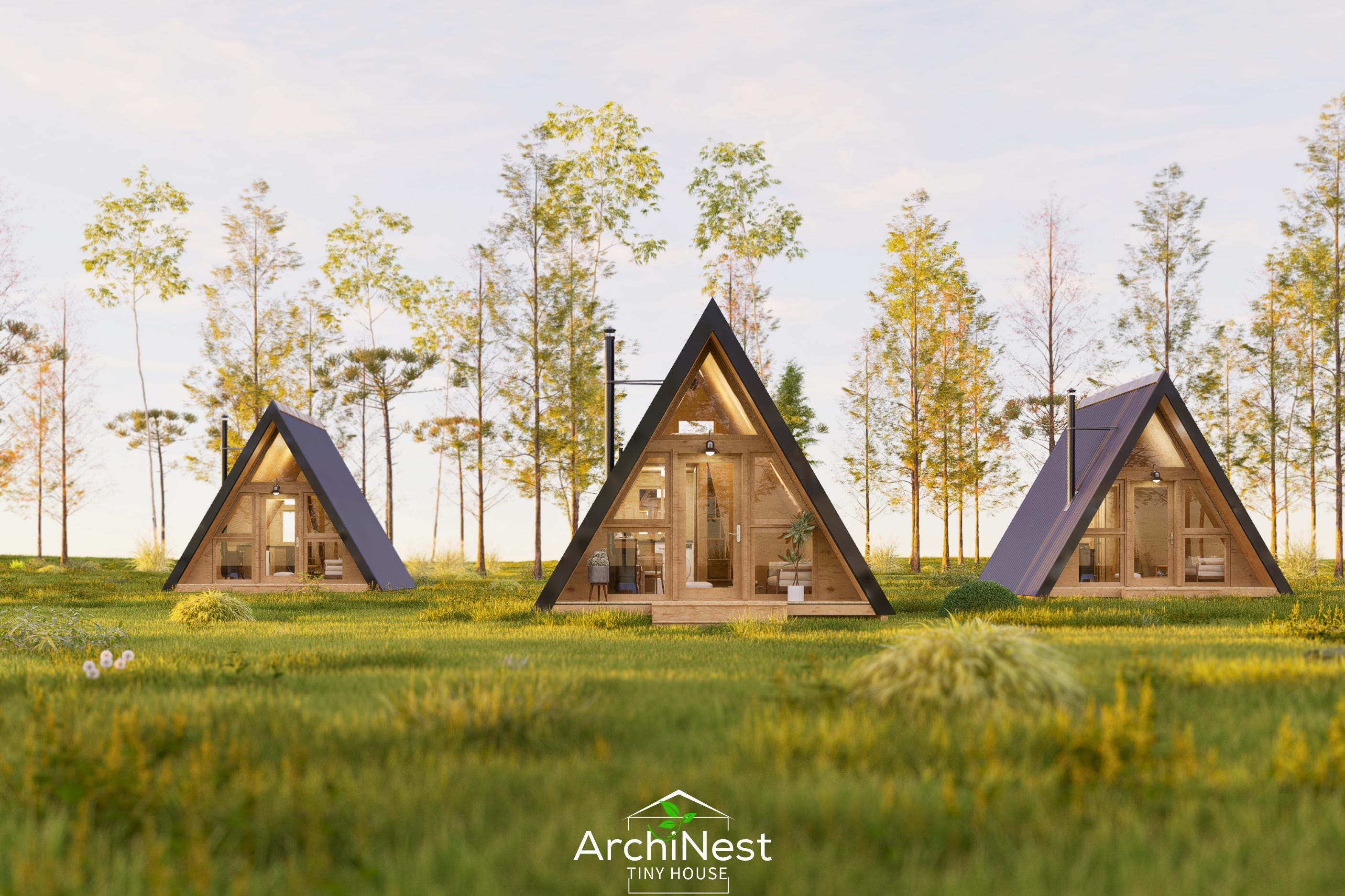 A-Frame Cabin Plan with Deck: Small Lofted Retreat (296 sq ft PDF Download)