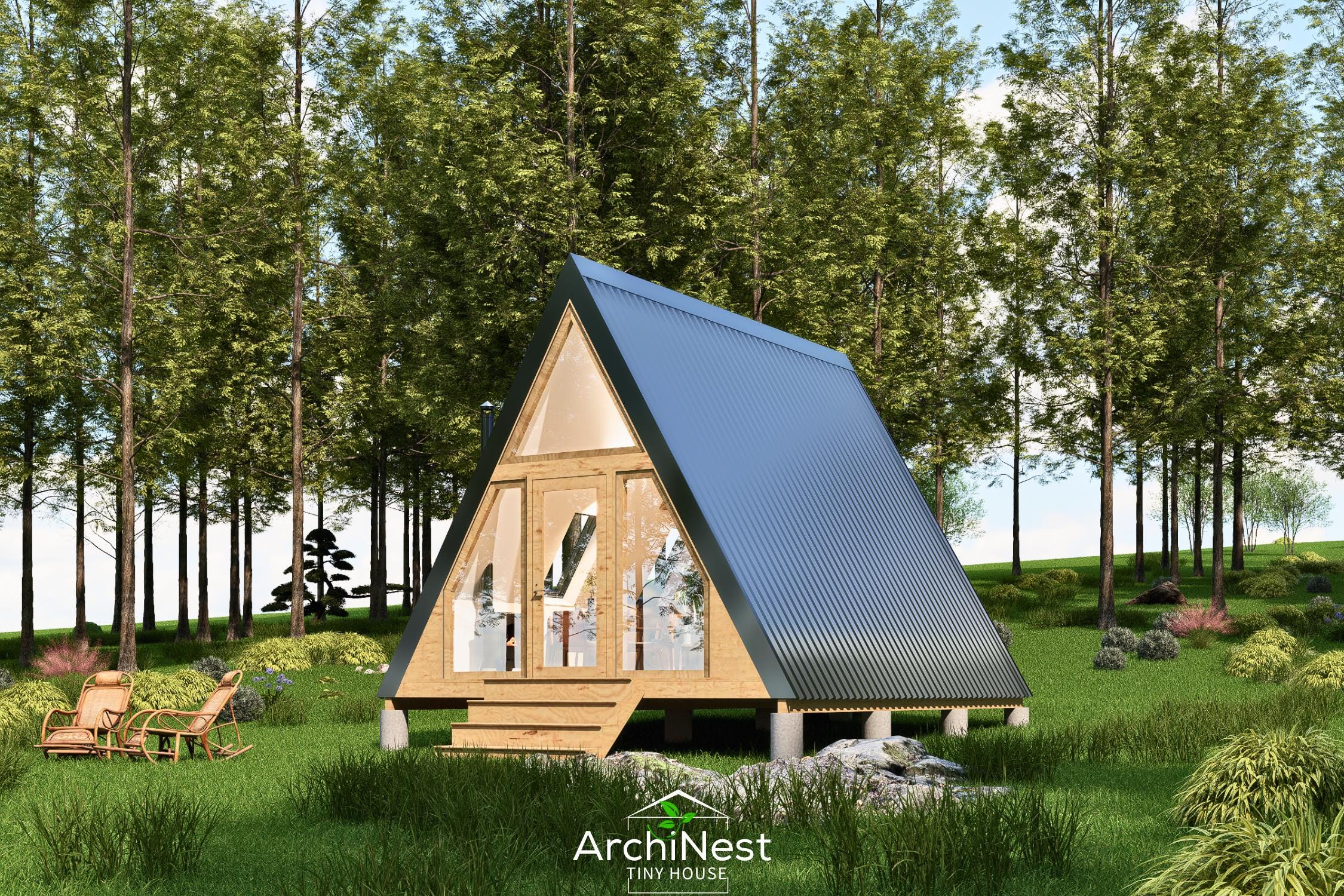 16x20 A-Frame Tiny House Plan – Scandinavian Cabin Design with Loft | 350 sq ft PDF Blueprint