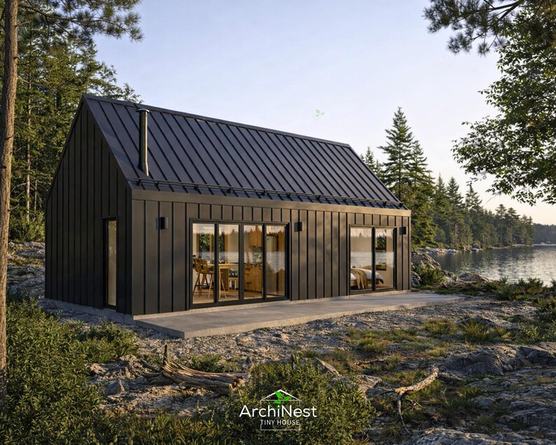 Modern Barn House Plan | 2 Bed Cabin With Loft (PDF Download) , 16' X ...