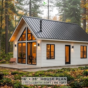 Tiny House Plans 16x28 PDF Download | 2 Bed 1 Bath Cabin with Loft