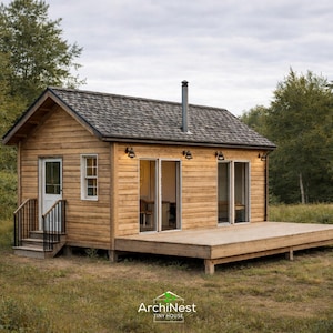 Plan petite maison rustique avec mezzanine : 288 pieds carrés (téléchargement PDF) 12 pi x 24 pi