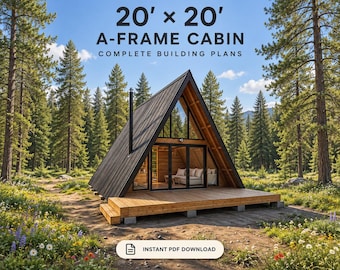 20' x 20' A-Frame House Plan: Small Lofted Retreat (PDF Download Only)