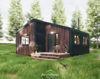 20x20 Tiny House Plan –  400 sq ft 1 Bedroom Modern Cabin| PDF Instant Download