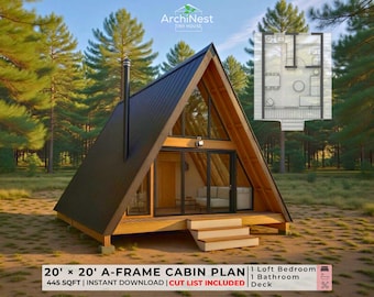 20' x 20' A-Frame Cabin Plan: Small Lofted Retreat (PDF Download Only)