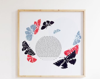 Feminine Masculine Couple Ketubah >< Red Blue Butterfly Joy