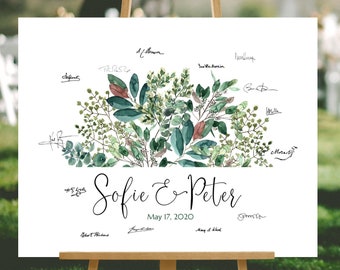 Botanical Wedding Guest Book alternative ⤻ Modern greenery watercolor bouquet