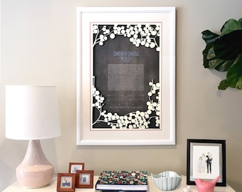 Woodcut Ketubah Light Branches with Love Birds alt, Modern abstract minimalist Ketubah Print on Kraft paper background