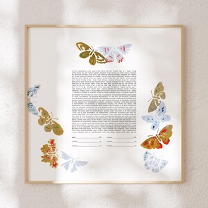 Golden Blue Butterfly Intertwine Marry Couple print Ketubah