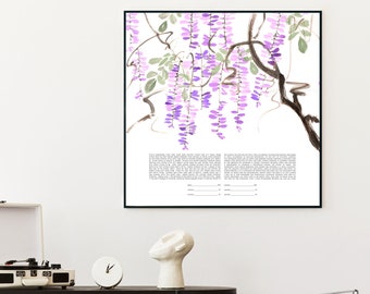 Wisteria plant, Purple flower garlands romantic Ketubah, Jewish weddings