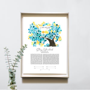 Árbol de flores Ketubah moderno >> Ketubah pintado con acuarela Certificado de matrimonio único personalizado