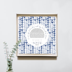 Modern Botanical Ketubah print Jewish outdoor wedding marriage contract BLUE LEAVES CURTAIN image 1